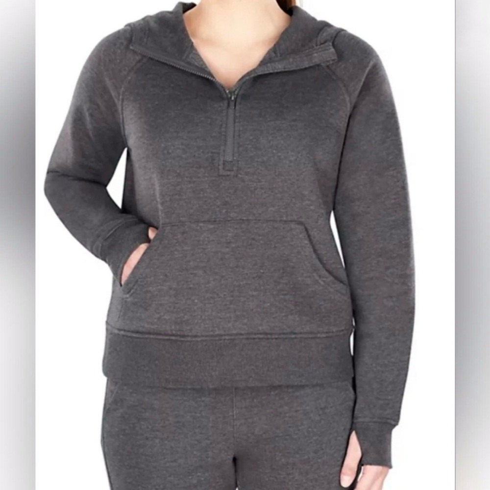Member’s Mark Charcoal Gray Cropped Half-Zip Kangaroo Pocket Hoodie Size S